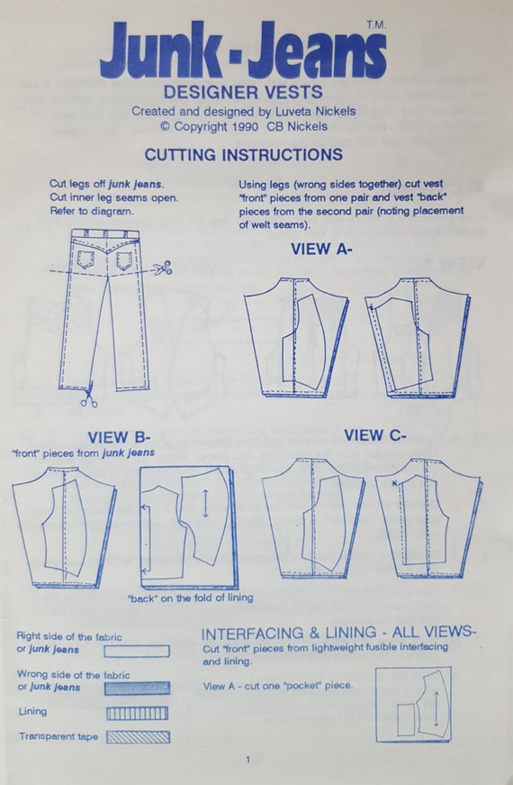 Vest Pattern, Quilted Vest, Denim Vest, "Junk Jeans Designer Vests" by