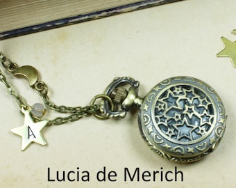 Initial locket necklace, Personalized gift, initials, crescent moon, personalized jewelry, personalized necklace