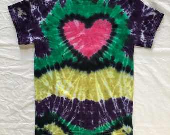 Size S heart shaped tie dye shirt front and back