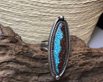 Vintage BoHo FANTASTIC ZUNI Turquoise Inlay Ring