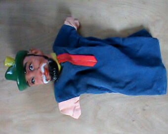 Vintage old Punch and Judy toy hand puppet. Early retro tv shows.
