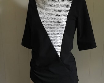 Triangle Top, Women's Top, Cotton Jersey with Dash Print, Mid sleeves, Modern style- made to order