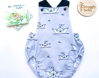 Baby Romper Baby Boy Paper Boats Size 000 - 2 Newborn to 24 Months Grey Black