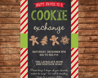 Christmas Cookie Exchange Swap Invitation - Can personalize colors /wording - Printable File or Printed Cards