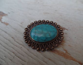 Antique Sterling Silver 0925 Turquoise Brooch