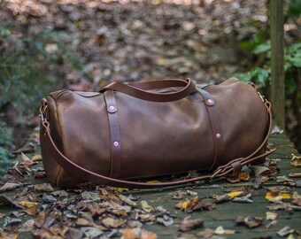 Leather Duffel Bag - William Duffle - Large Zippered Leather Duffle