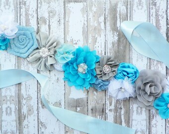 Blue Grey Sash, Blue Maternity Sash, Gender Reveal, Mom to Be, Baby Shower Sash, Its a Boy, Pregnancy Sash, Maternity Photos, Belly Band