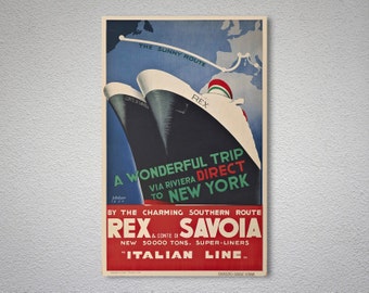 Rex&Conte di Savoi, Italien Line Vintage Travel Poster - Poster Print, Sticker or Canvas Print / Gift Idea