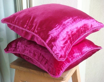 Decorative Throw Pillow Covers Accent Pillow Couch Pillow Bed Sofa Pillows 20x20 Fuchsia Velvet Pillow Case with Bead Cord - Fuchsia Love