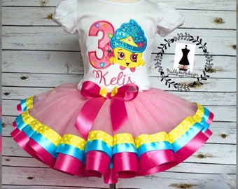 Shopkins cupcake Appliqué Ribbon Trimmed Tutu Birthday outfit