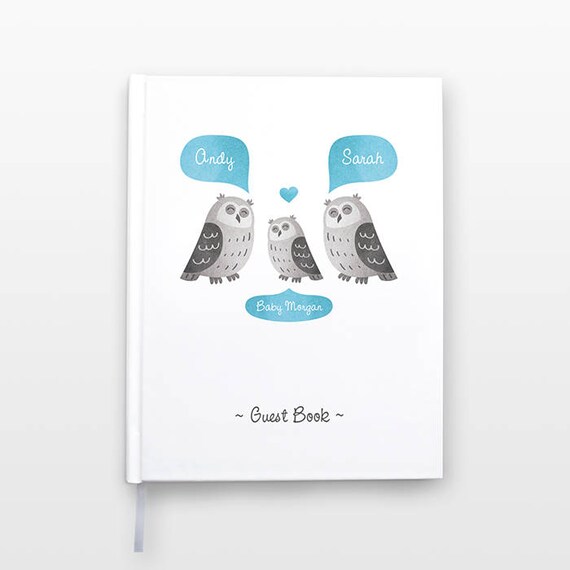 OWL Baby Shower Guest Book, Personalized Baby Book, Animal Baby Guestbook, New Baby Gift, Baby Journal, Baby Notebook, Baby Guest Book