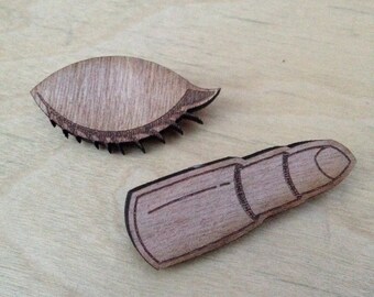Brooch pin red lipstick eye laser wood