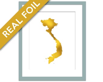 Vietnam Map - Gold Foil Print - Gold Vietnam Print - Gold Foil Map - Geography Travel Poster - Vietnam Art Print - Asia Country Map