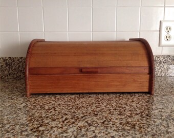 Roll Top Bread Box Winsome Wood GenuineTeak Wood - Vintage Kitchen Storage - Counter Top Decor