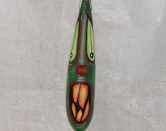 Halloween Gourd Ornament, Halloween Banana Gourd Ornament, Haunted Folk Art (241)