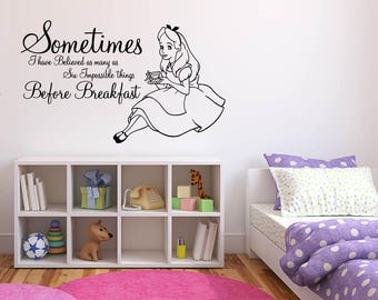 Wall Sticker Decals Alice In Wonderland Cartoon Rabbit Tea Time Cheshire Cat Girl Nursery Bedroom 1350b