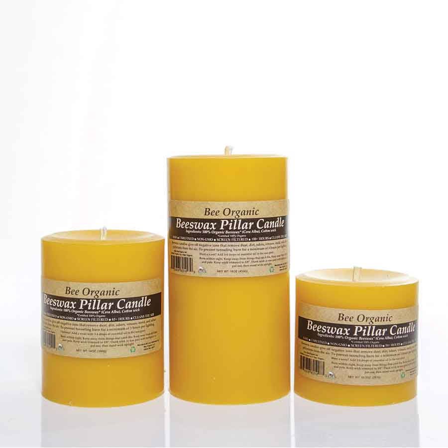 Organic Beeswax Pillar Candles Large Set of 3