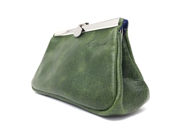green leather pouch, her leather bag green