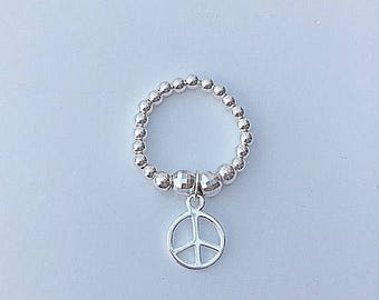 Sterling Silver PEACE SIGN Ring