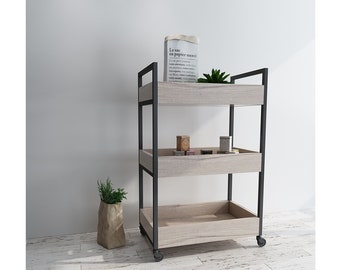 3 Tier Rolling Utility Storage Cart, Kitchen Serving Bar Cart, Multipurpose Bathroom Nursery