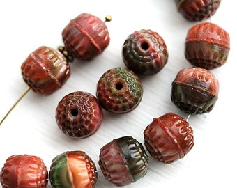10mm Cathedral beads in Brown earthy colors, round fire polished ball beads - 10Pc - 0702