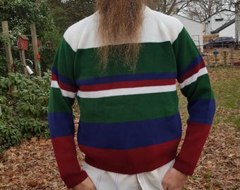 Mens Sweater, 80s Sweater, Colorblock Sweater, 80s Costume, Vintage Sweater, Vintage Costume, Internationalist, Striped Sweater, Size M
