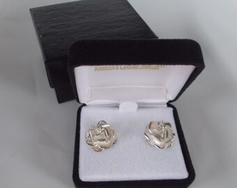 Intricate Rose Stud Earrings Post Backs .925 Sterling Silver
