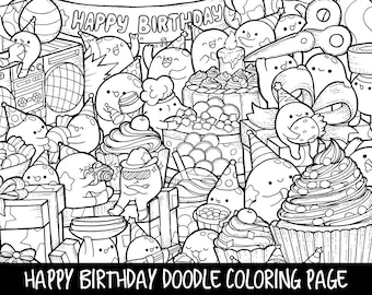 Happy Birthday Doodle Coloring Page Printable