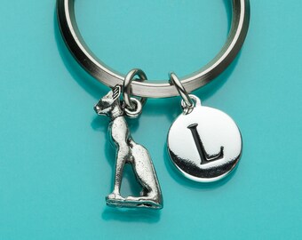 Egyptian Cat Keychain, Egyptian Cat Key Ring, Cat Keychain, Initial Keychain, Personalized Keychain, Custom Keychain, Charm Keychain, 117