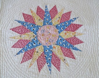 Antique Sunburst Quilt Pieced and Applique