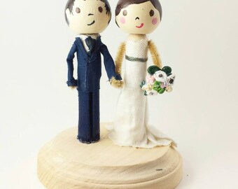 Custom peg doll wedding cake topper - clothespin doll, wedding cake topper, wood cake topper, wooden peg people, anniversary wood gift