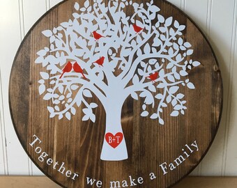 Wooden circular family tree personalized wall hanging