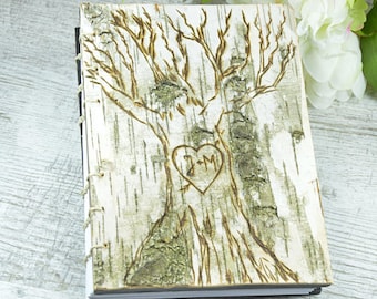 birch wood wedding guest book or journal - cabin guest book woodland rustic -wedding anniversary gift memorial guestbook
