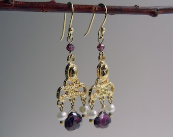 Garnet and Pearl Cassandra Earrings