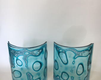 A pair of Small fused glass light catchers/candle shades.