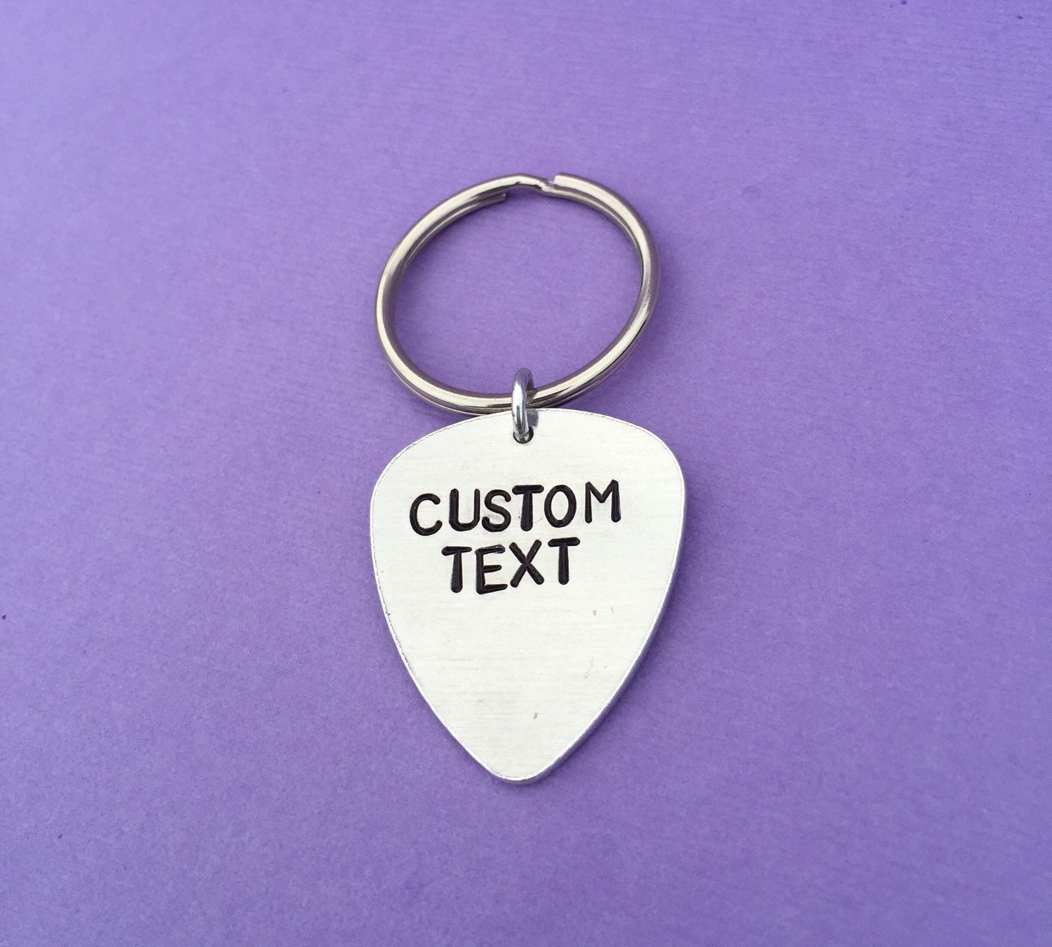 Custom Hand Stamped Guitar Pick Keychain Aluminum Gift Rock n