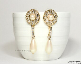 Flower Pearl Rhinestone Dangle Earrings