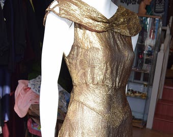 1920's Gold Lame Dress 34" Bust 28" waist
