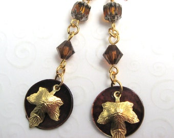 Brown Maple Leaf Earrings, Mussel Shell Dangle Earrings, Fall Leaves Jewelry, Autumn Leaf Earrings, Fall Fashion Jewelry