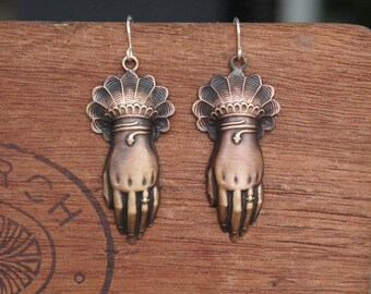 Hand with Snake Bracelet Earrings French Brass Antique Vintage Style