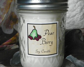 Pear Berry 8 oz. Jelly Jar Natural Soy Candle by Abigail's on Main