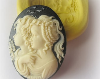 Victorian Sisters Silicone Mold Cameo Mold Resin Fondant Clay Mould 30x40mm