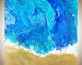 Abstract painting Original artwork large wall art colourful abstract painting on canvas blue white gold by qiqigallery