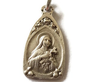 Vintage Sterling Silver St Theresa medal, St Therese of Lisieux Pendant, Religious Jewelry, Christian Medal