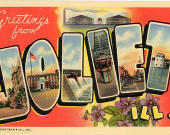 Joliet Illinois Large Letter Vintage Postcard (unused)