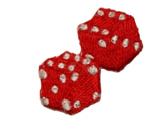 ID 0057B Pair of Red Dice Patch Gambling Casino Embroidered Iron On Applique