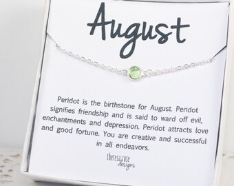 August Birthstone Silver Necklace, Peridot Swarovski Birthstone Silver Necklace, August Birthday Gift, Birthstone Jewelry, Gifts Under 20