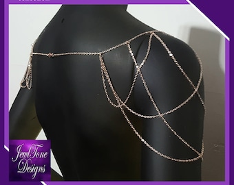 Rose Gold Shoulder Jewelry, Bridal Jewelry, Shoulder Necklace, Bridal Shoulder Draped Mesh Chain - by Jewltone Designs