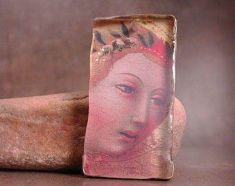 Handmade Artisan Mixed Media Resin Pendant, Rustic Resin Angel Face Pendant, Divine Spark Designs, SRA