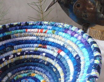 Blue Gypsy Coiled Fabric Basket - Storage, Catchall, Organizer, Handmade by Me